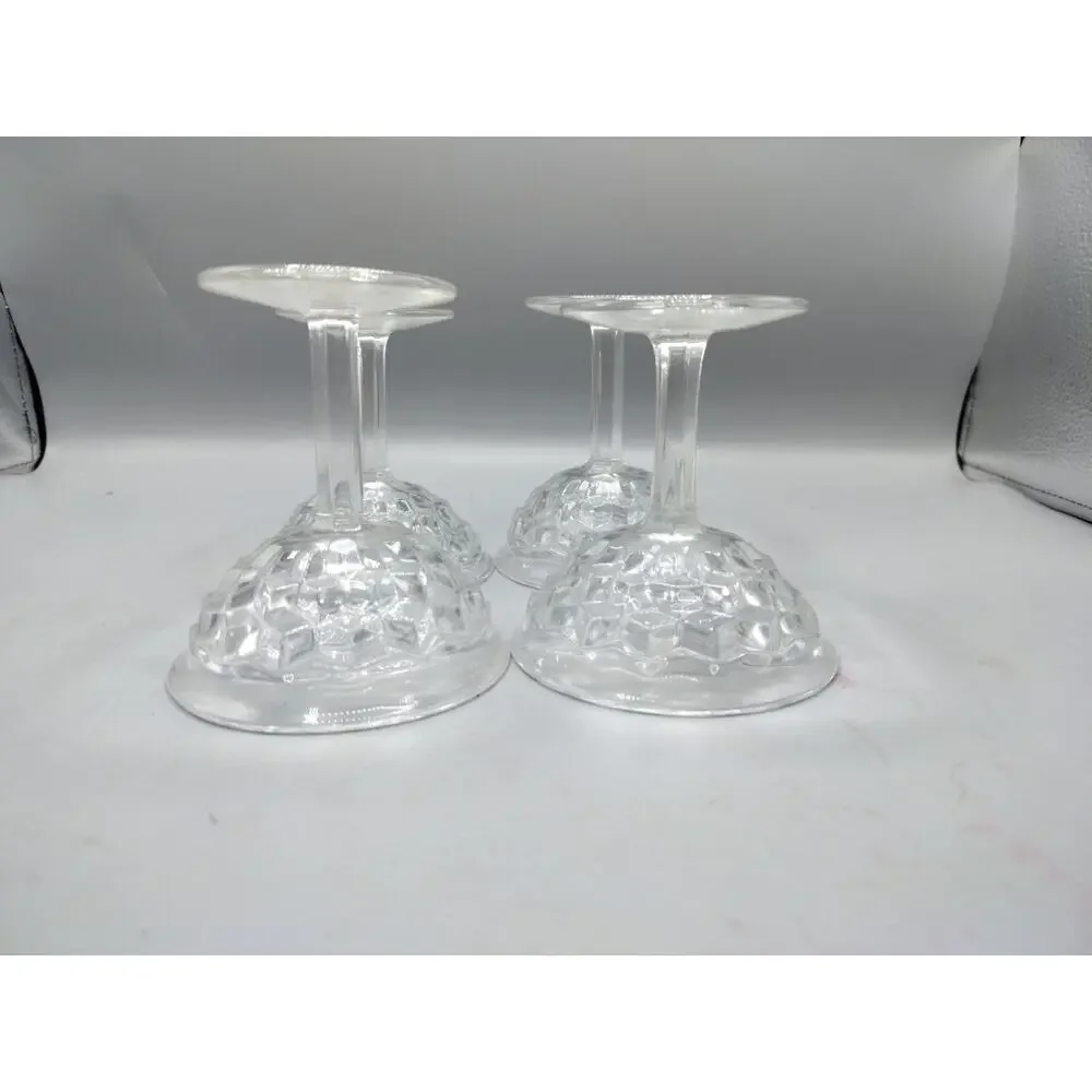 Vintage Fostoria American Clear Cube Footed Champagne/Sherbet Glass 4.5” Set 4